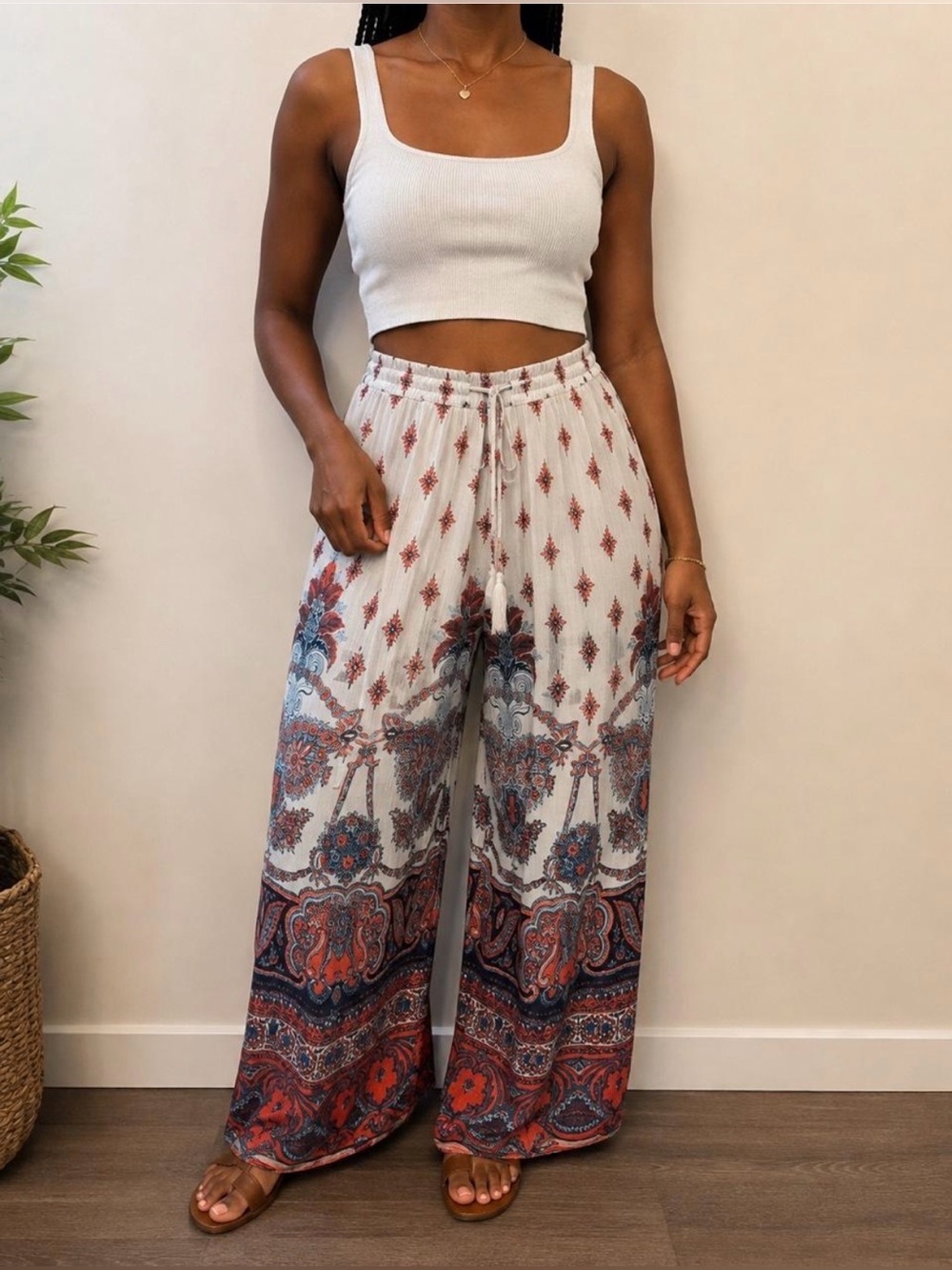 Free People Bohemian Flowy Wide Leg Pants, Size M